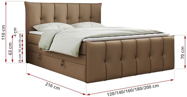 Boxspringbett KING DE LUX - 7-Zonen Matratze - PREMIUM-11-KING - 200x200cm - Braun Kunstleder - H4 Bild 5