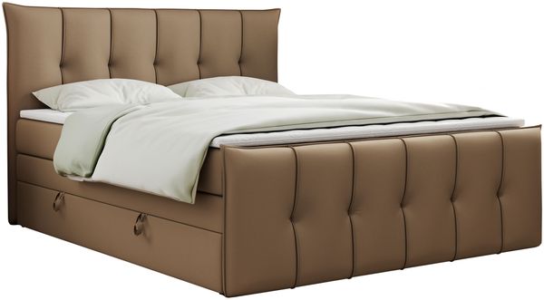 Boxspringbett KING DE LUX - 7-Zonen Matratze - PREMIUM-11-KING - 200x200cm - Braun Kunstleder - H4 Bild 3