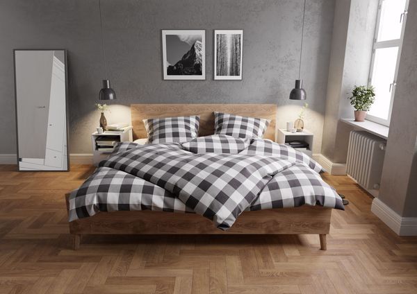 Mako Satin Bettwäsche Karo 8cm schwarz-weiß Garnitur 200x200 + 2x 80x80