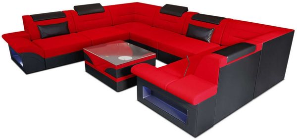 Stoff Wohnlandschaft Brianza – Komfort & Stil - Mikrofaserstoff - Rot-Schwarz - Links