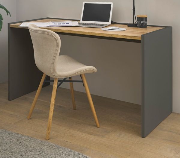 Schreibtisch Center in grau matt und Eiche Wotan 143 x 62 cm