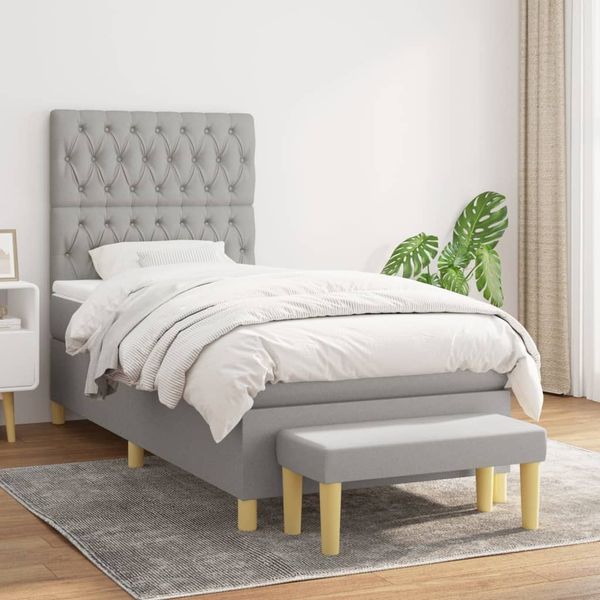 vidaXL Boxspringbett mit Matratze Hellgrau 90x190 cm Stoff, Härtegrad: H2 [3137357]