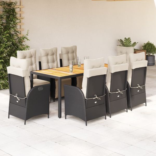 vidaXL 9-tlg. Garten-Essgruppe mit Kissen Schwarz Poly Rattan 3213337