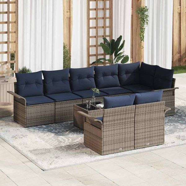 vidaXL Gartensofa-set mit Kissen 9 pcs Grau Poly-Rattan 3345425