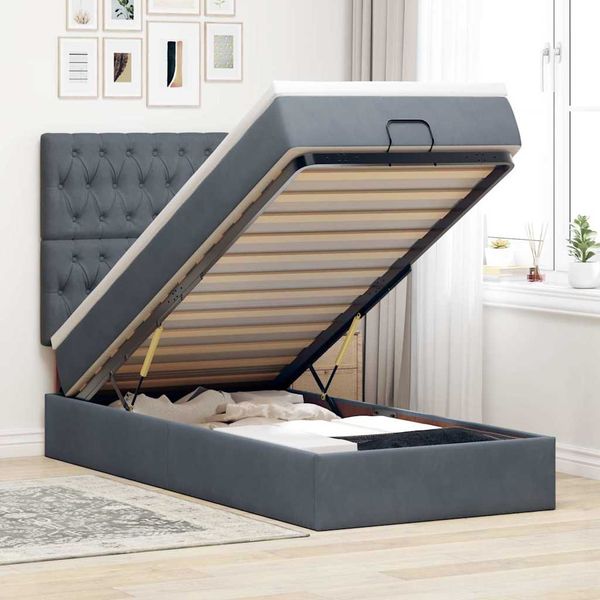 vidaXL Ottoman-Bett mit Matratzen Dunkelgrau 90x200 cm Samt 3313518