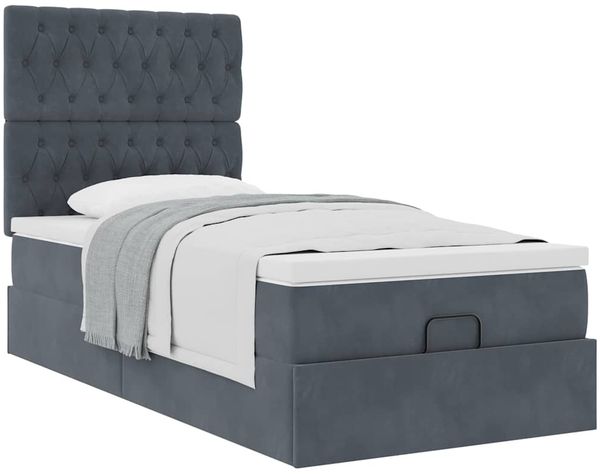 vidaXL Ottoman-Bett mit Matratzen Dunkelgrau 90x200 cm Samt 3313518 Bild 5