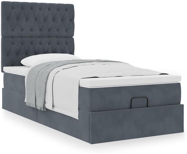 vidaXL Ottoman-Bett mit Matratzen Dunkelgrau 90x200 cm Samt 3313518 Bild 4