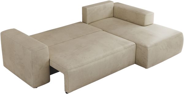 Ecksofa mit Schlaffunktion, Bettkasten und losen Kissen für das Wohnzimmer - TRENTINO - Beige Velvet - rechts Bild 5