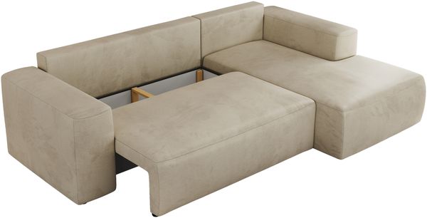 Ecksofa mit Schlaffunktion, Bettkasten und losen Kissen für das Wohnzimmer - TRENTINO - Beige Velvet - rechts Bild 6