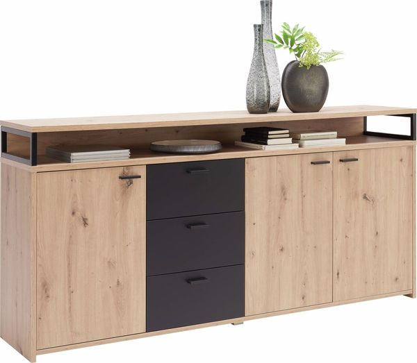 XORA 'LIFE' XL-Sideboard, Melamin Eiche, 177.4 x 87.8 x 38 cm, mit 3 Schubladen und 3 Türen