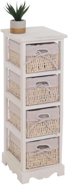 Regal Kommode mit 4 Korbschubladen 74x25x28cm, Shabby-Look, Vintage ~ weiß