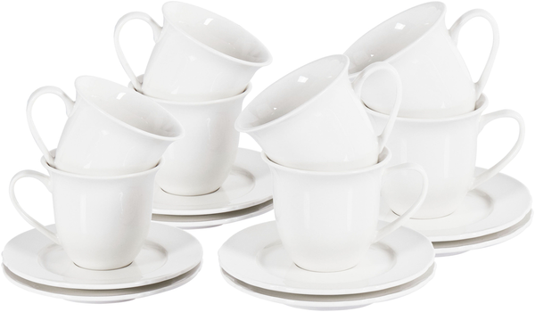 Tassen 8er Set mit Untertellern ELDERBERRY Porzellan Weiß
