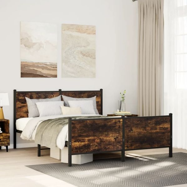 vidaXL Metallbett ohne Matratze Räuchereiche 140x190 cm 3301351