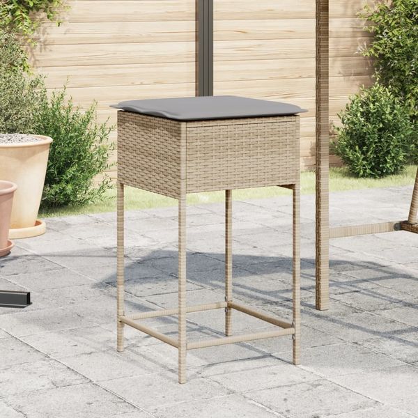 vidaXL Garten-Barhocker mit Kissen 2 Stk. Beige Poly Rattan 368320