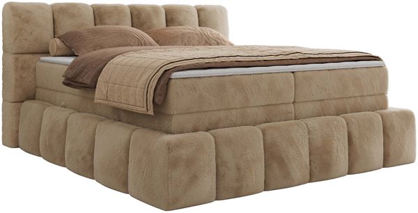 Boxspringbett NIRA KING, Doppelbett mit Fußteil, 7-Zonen Multipocket-Matratzen und Topper, Schlafzimmerbett - 160 x 200 cm - Beige Plüsch - H3 Bild 5