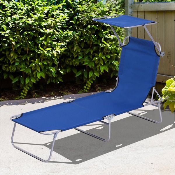 Outsunny Sonnenliege Gartenliege Wellnessliege Strandliege klappbar mit Sonnenschutz Blau 187 x 58 x 36 cm