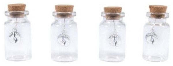 Glasfläschchen m.Charm Babyfüße, 2,2cm ø, 4,5cm, PVC-Box. (1,38 € pro 1 Stück)