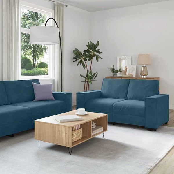 vidaXL 2-tlg. Sofagarnitur mit Kissen Blau Samt 3324709