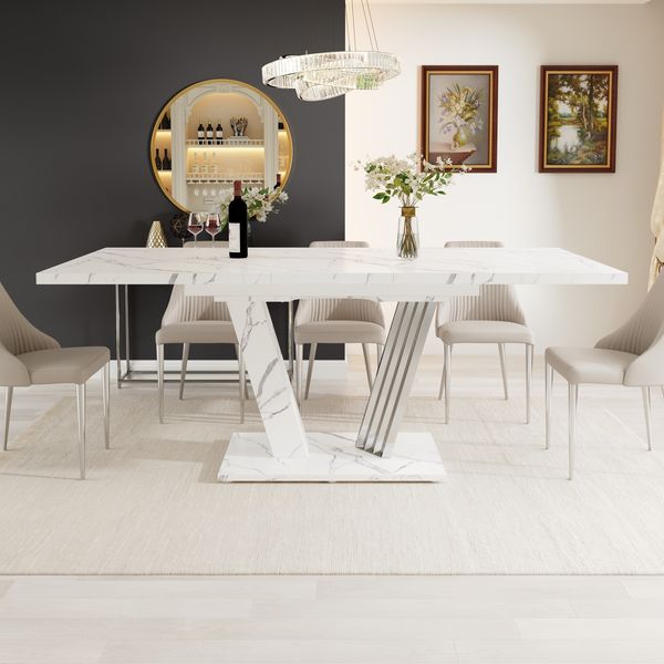 Merax Ausziehtisch Esstisch 120-160 x 80 x 76 cm - Küchentisch mit ausziehbarem Blatt und Schmetterlings-Gestell, Marmoroptik（nicht aus echtem Marmor gefertigt）