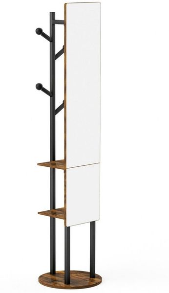 BBG Ganzkörperspiegel Garderobenständer mit Spiegel 360° drehbar, Ganzkörperspiegel (Garderobe mit Haken und Stauraum, Kleiderständer Spiegelständer), Standspiegel Garderobe für Schlafzimmer Flur Ankleidezimmer, 174 cm