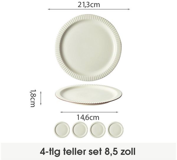 JIWOO Teller 4er Ø21,3cm, Salatteller Frühstücksteller Pastateller Dessertteller, (4 St), Keramik Hochwertiges Tellerset Beige Mikrowellen spülmaschinenfest