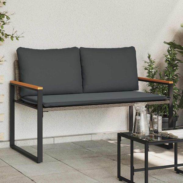 vidaXL Bank mit Kissen Grau und Dunkelgrau 115 x 65 x 72 cm Rattan 42026942