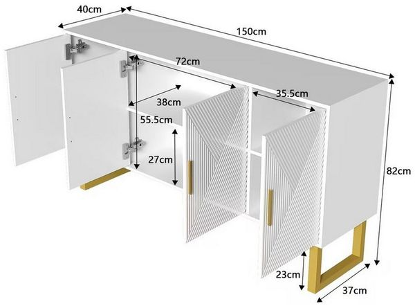 Furnishings Home Sideboard Anrichte Schrank Buffetschrank Modernes Breite 120 cm (150 x 37 x 82 cm), Geeignet für Esszimmer, Wohnzimmer, Küche Bild 2