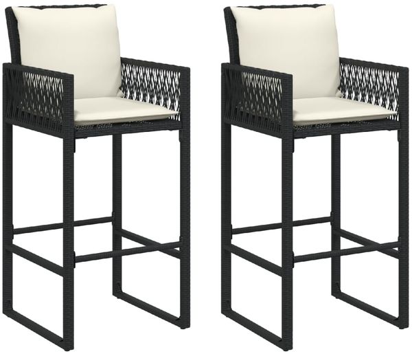 vidaXL Garten-Barhocker mit Kissen 2 Stk. Schwarz Poly Rattan 368705 Bild 2