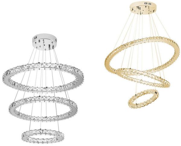 FIVMEN LED Deckenleuchte Pendelleuchten 48W/72W/96W Hängelampe Kronleuchter Dimmbar, LED fest integriert, Kristall Hängeleuchte 2 Ringe/3 Ringe
