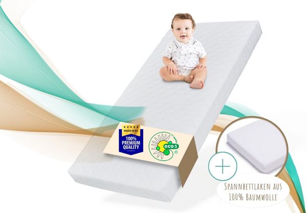 Babymatratze 60x120 cm mit Spannbettlaken und waschbarem Bezug | Kindermatratze fr Kinderbett | hochwertige Kaltschaum-Matratze 120x60 cm