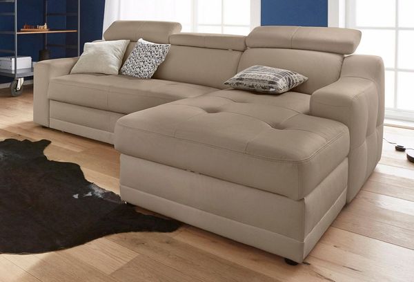 exxpo - sofa fashion Ecksofa Lotos, bequem und funktionell, Federkern, Breite 242cm, L-Form, mit Kopf- bzw. Rückenverstellung, wahlweise mit Bettfunktion