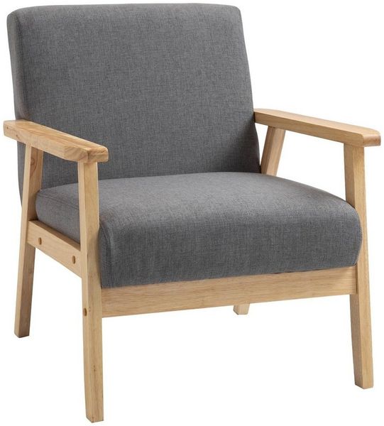 HOMCOM Relaxsessel Loungesessel mit Armlehnen in Leinenoptik (Esszimmerstuhl, 1-St, Ohrensessel), Grau, 64 x 70 x 72 cm