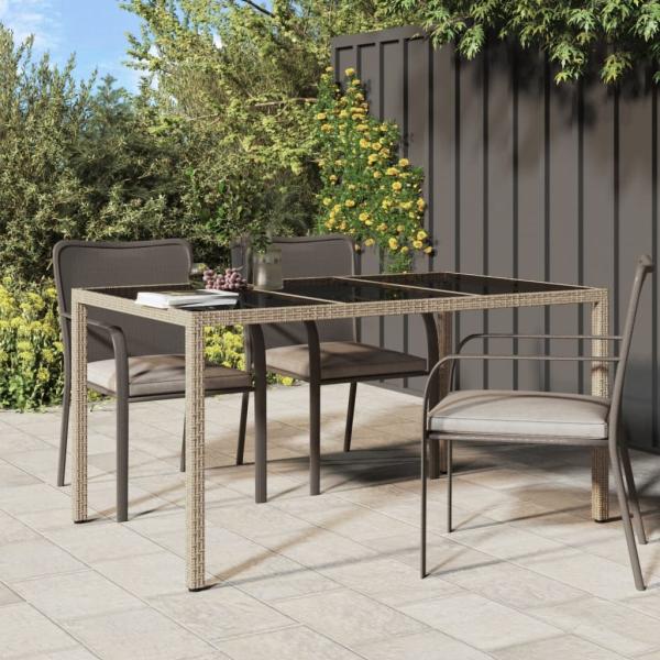 vidaXL Gartentisch 150x90x75 cm Gehärtetes Glas Poly Rattan Beige 316710