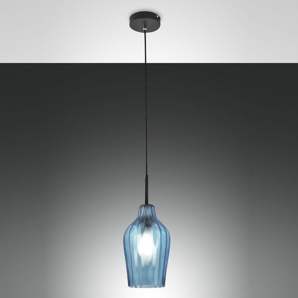 Fabas Luce 3724-40-244 Pendelleuchte Stintino azurblau schwarz 18cm E27