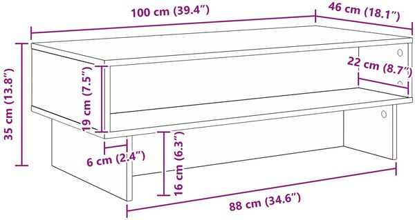 vidaXL Couchtisch Altholz 100 x 46 x 35 cm Holzwerkstoff 8000242 Bild 10