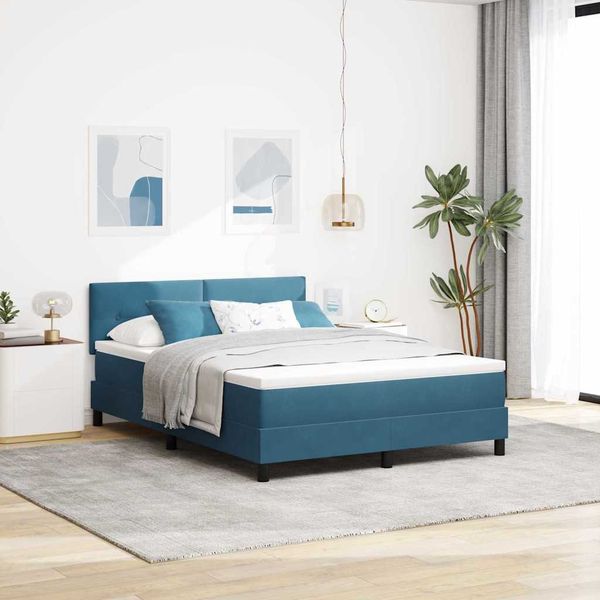 vidaXL Boxspringbett mit Kopfteil Dunkelblau 140 x 190 cm Samt 3339174