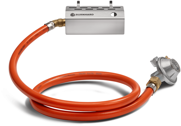 BURNHARD® Gasflaschen Adapter für Gasgrill JONES Jr, für 5, 8 und 11 kg Gasflaschen, inkl. 1,5 bar Druckminderer, Orange, 6,3x10,5 cm