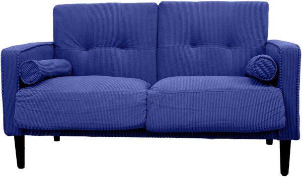 GARDENIA Festes Sofa Bezug aus Samt und Füllung aus Polyester, mit Beinen aus Holz und abnehmbaren Kissen Joy, Blau, 130 x 75 x 73 cm