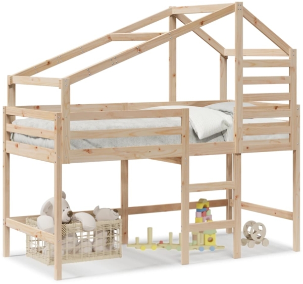 vidaXL Hochbett mit Leiter und Dach 90x190 cm Massivholz Kiefer 3281990