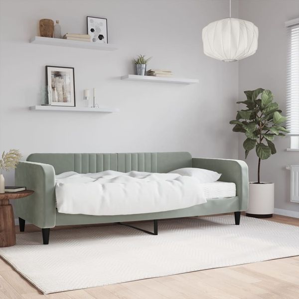 vidaXL Tagesbett mit Matratze Hellgrau 90x200 cm Samt 3197039