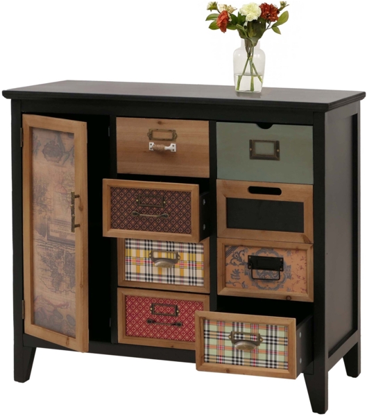 Apothekerkommode HWC-O63, Schrank Schubladen Etikettenhalter Vintage Shabby Muster, Holz 80x91x40cm ~ Korpus schwarz