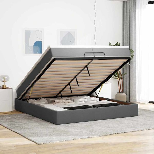 vidaXL Ottoman-Bett mit Matratzen Dunkelgrau 200x200 cm Stoff 3311135