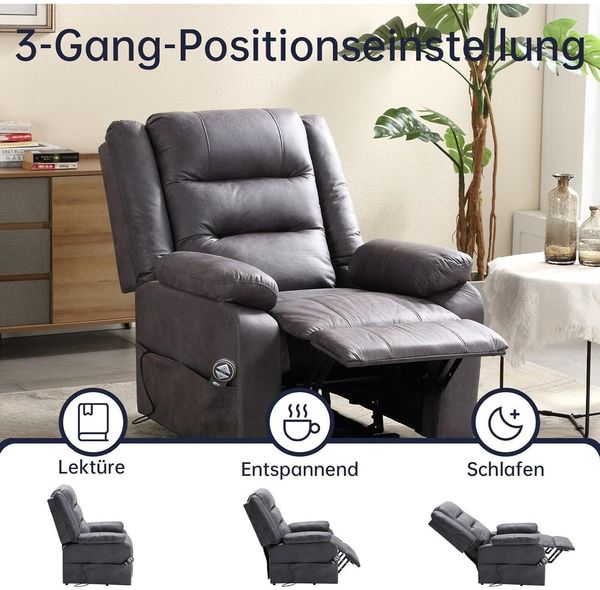 Elektrischer Fernsehsessel Relaxsessel mit Massage Wärmefunktion Grau Bild 5