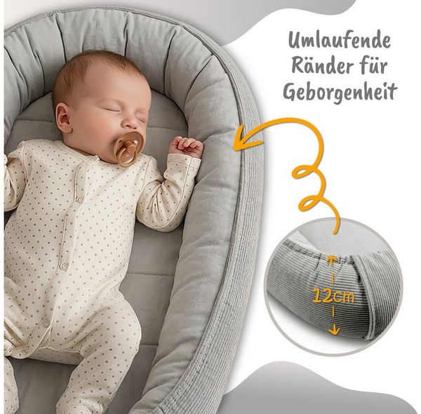 Babynest Nestchen Baby aus Cordstoff - Babynestchen Neugeborene Nest für Kinder Bett und Babybett tragbar Kuschelnest Coccon für Jungen und Mädchen Beige Cordstoff Bild 3