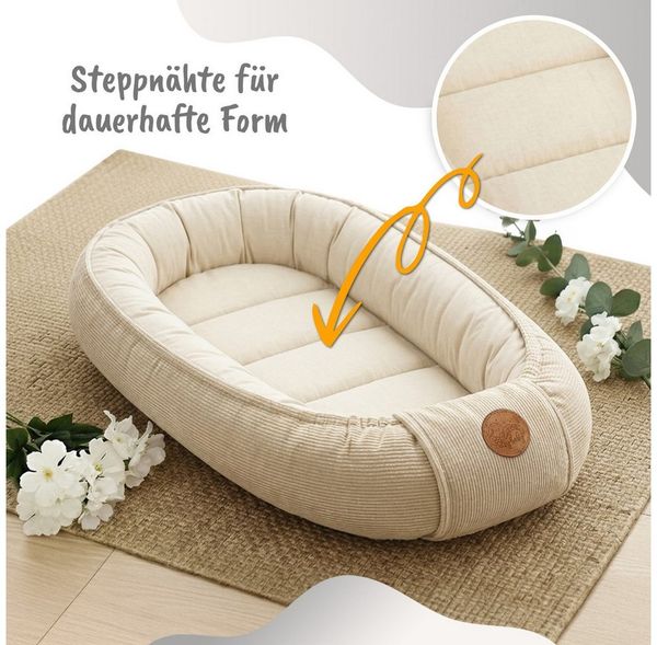 Babynest Nestchen Baby aus Cordstoff - Babynestchen Neugeborene Nest für Kinder Bett und Babybett tragbar Kuschelnest Coccon für Jungen und Mädchen Beige Cordstoff Bild 4
