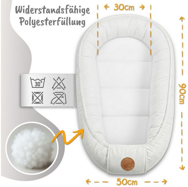 Babynest Nestchen Baby aus Cordstoff - Babynestchen Neugeborene Nest für Kinder Bett und Babybett tragbar Kuschelnest Coccon für Jungen und Mädchen Beige Cordstoff Bild 2
