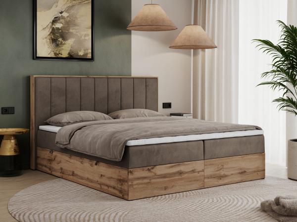 Boxspringbett, Schlafzimmerbett, Bettkasten - BELLISSIMO - 140x200 cm - Braun Velvet - H3