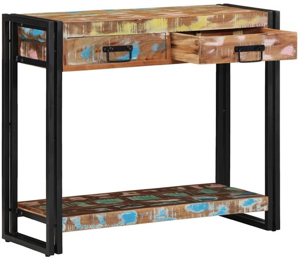 Konsolentisch, Beistelltisch, Konsole mit Regal Mehrfarbig Massives upgecyceltes Holz