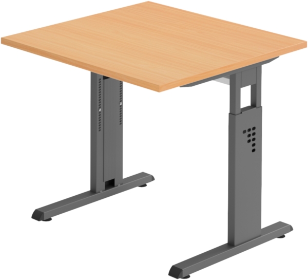 bümö höhenverstellbarer Schreibtisch O-Serie 80x80 cm in Buche, Gestell in Graphit - PC Tisch klein für's Büro manuell höhenverstellbar, Computertisch verstellbar, OS-08-6-G