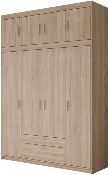 Kleiderschrank Elena 4D (Farbe: Eiche Sonoma, mit Aufsatz)